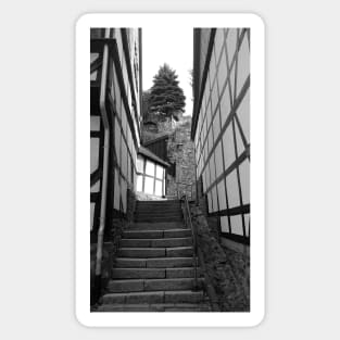 Alley in Stolberg / Harz with stairs in black and white Sticker